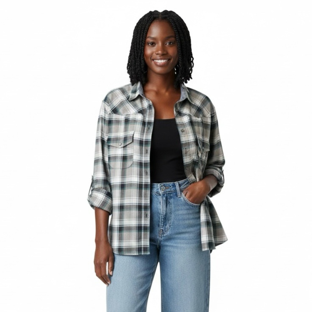 Jachs Girlfriend Women's Shirt Snap Down "Bea" Plaid Cotton Flannel Size XXL